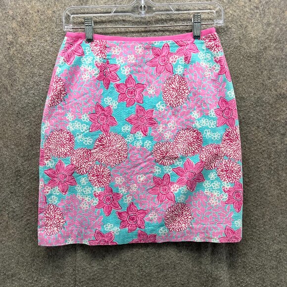 Lilly Pulitzer Skirt Womens 4 Pink Blue Floral Print Lined Vibrant Summer Star - Picture 1 of 10
